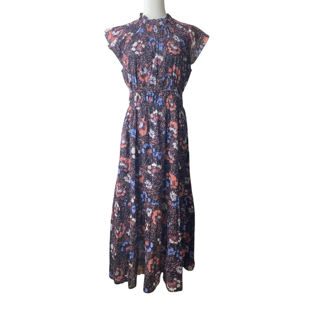 Cleobella Kyah Calista Floral Flutter Sleeve Midi Dress Sz L 100% Organic Cotton